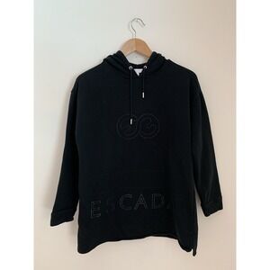 ESCADA Sport Hoodie Women Sz M Black Logo Designer Lounge Cozy Sweatshirt Luxury
